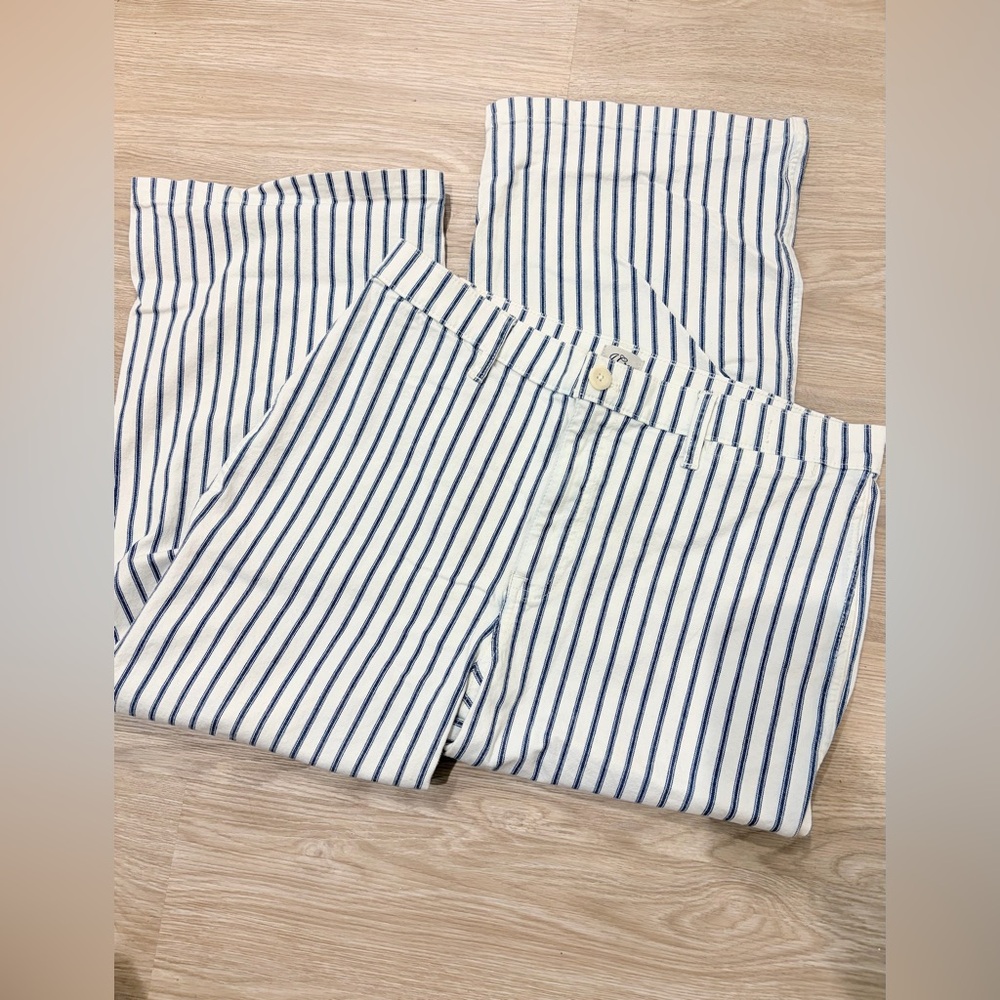 J.Crew Wide Leg White & Blue Pinstripe Slim Wide Leg Crop Jean